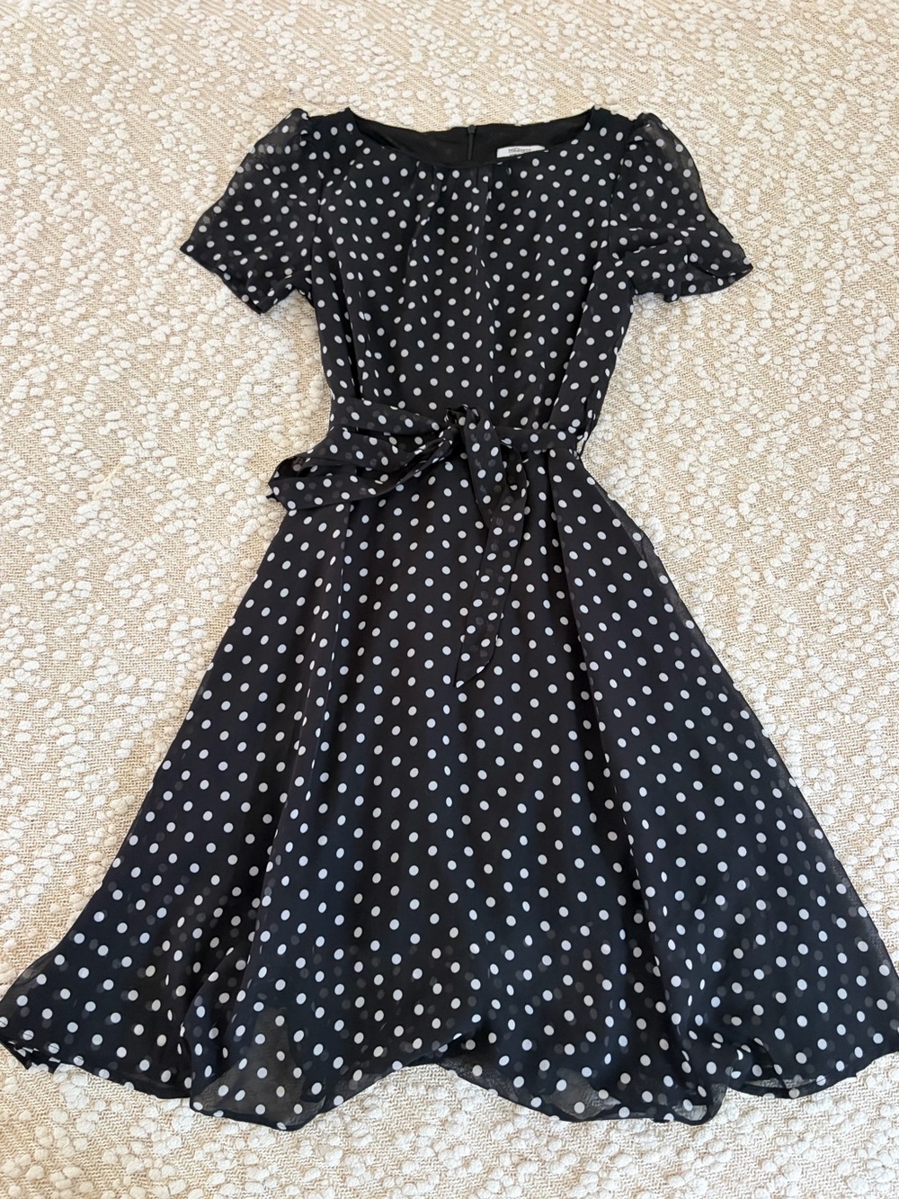 Black Polka Dot Midi Dress with matching belt